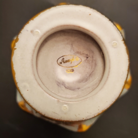 1950's Stangl Antique Gold Light Blue Pair Candle Holders Candle Bowls EUC #5069 - Picture 6 of 8